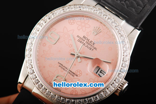 Rolex Datejust Automatic Movement Swiss Coating Case with Diamond Bezel-Rose Gold Dial and Black Rubber Strap - Click Image to Close